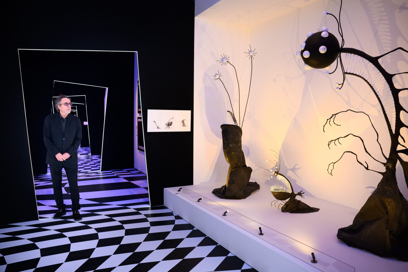 Photograph of a gallery at The World of Tim Burton exhibition at the Design Museum.