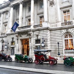 Vintage cars outside the Royal Automobile Club in Pall Mall, London.