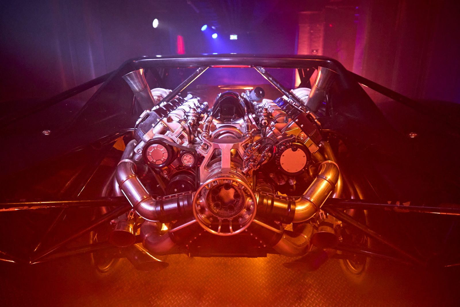 A photo of the interior of the Batmobile, on display at Batman Unmasked London.