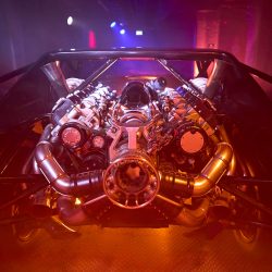 A photo of the interior of the Batmobile, on display at Batman Unmasked London.