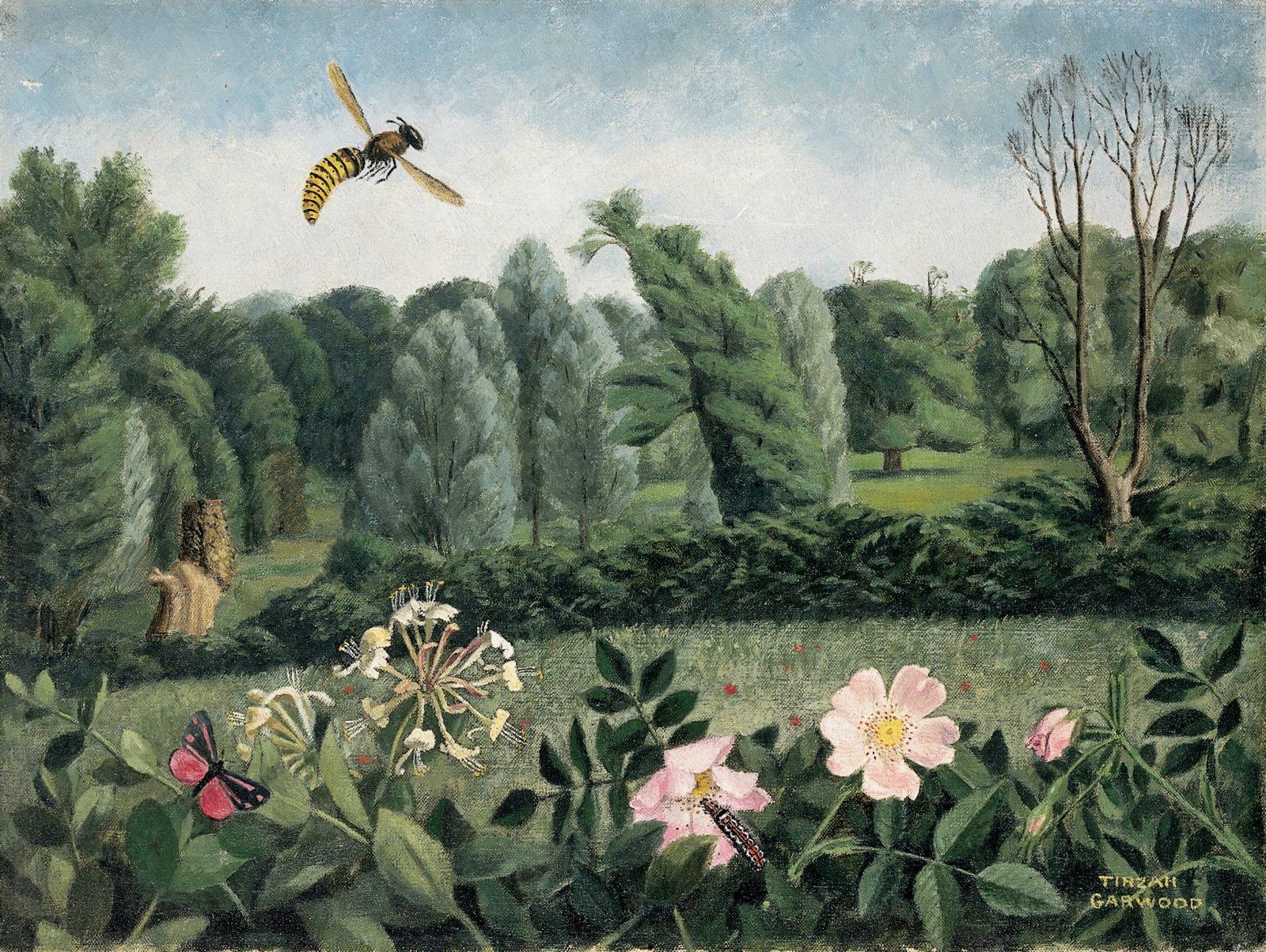 Tirzah Garwood's painting of a hornet and wild roses.