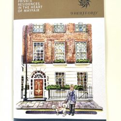 The front cover of issue 6 of the 9 Hertford Street magazine, featuring an illustration of the facade of 9 Hertford Street with a little boy and dog outside.