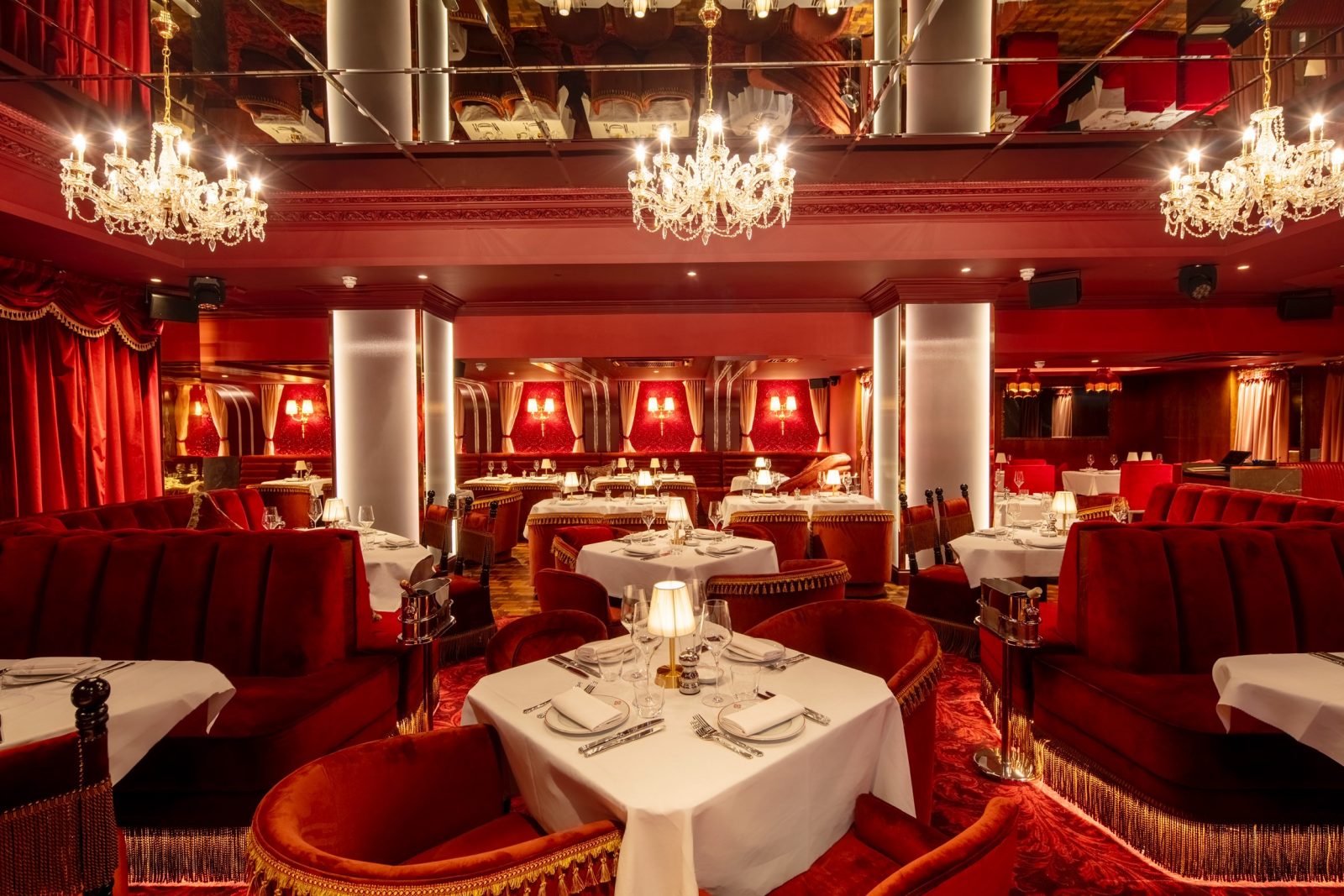 The lavish red interior of the Mistress of Mayfair.