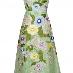 A beautiful green embroidered dress, sleeveless and long, designed by Jose Pitoy Moreno for Princess Margaret.