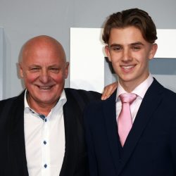 Chef Aldo Zilli standing with son at UK premiere of The Menu