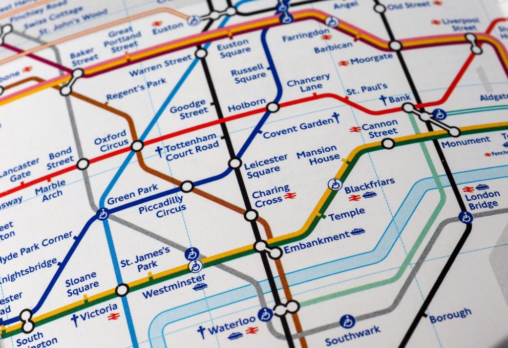 A close up of the London Underground map.