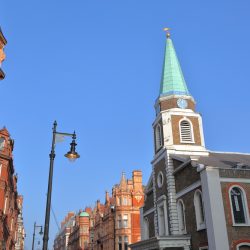 The exterior of Grosvenor Chapel in Mayfair, London.